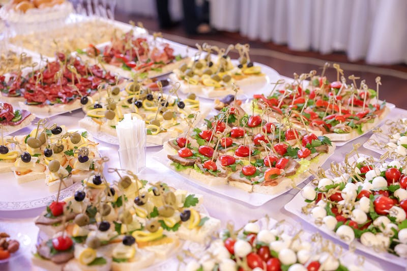 Beautifully arranged catering spread with Italian dishes